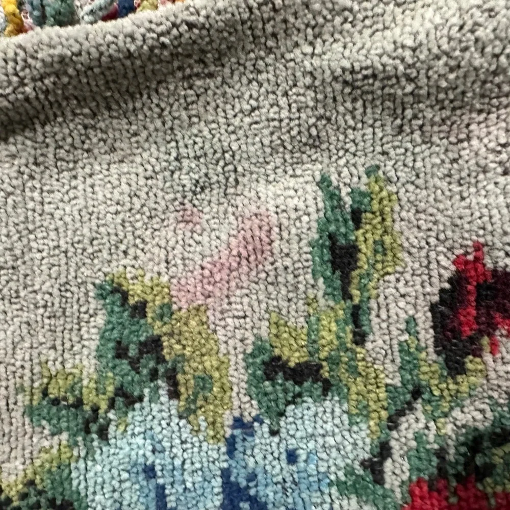 Handmade Floral Accent Pillow Peach Blue Red‎ Pink Textured Fringe Boho